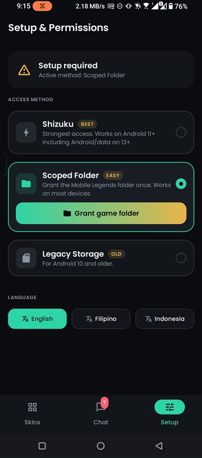 Setup and permissions